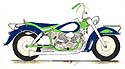 drawing of mildly customized 1950s Harley panhead decker